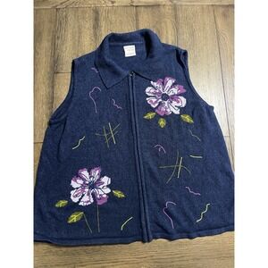 Vintage Allison Daley Women's Size Large Floral Full Zip Sweater Vest Womens